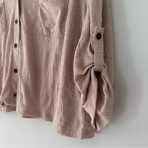 Telluride Earthy Neutral Textured Cropped Button Down Women’s Shirt Size Large - Picture 3 of 11